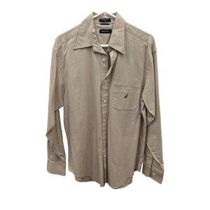 Nautica Tan Khaki 100% Cotton Button-Down Long Sleeve Khaki Dress Shirt Size M